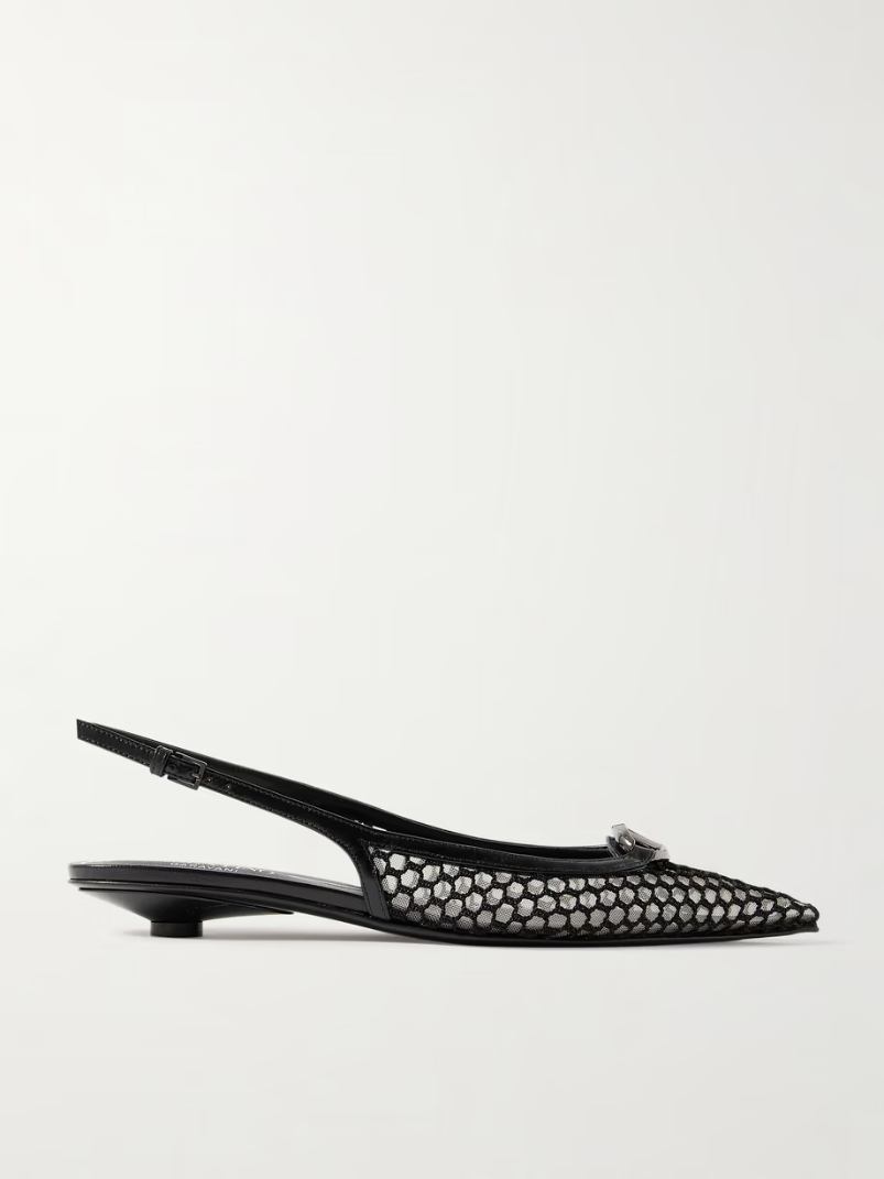 VLOGO Moon 20 embellished leather-trimmed fishnet and mesh slingback pumps