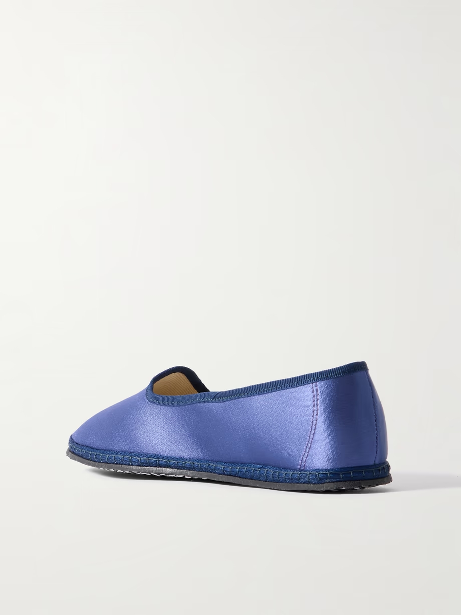 Mirtillo grosgrain-trimmed satin slippers