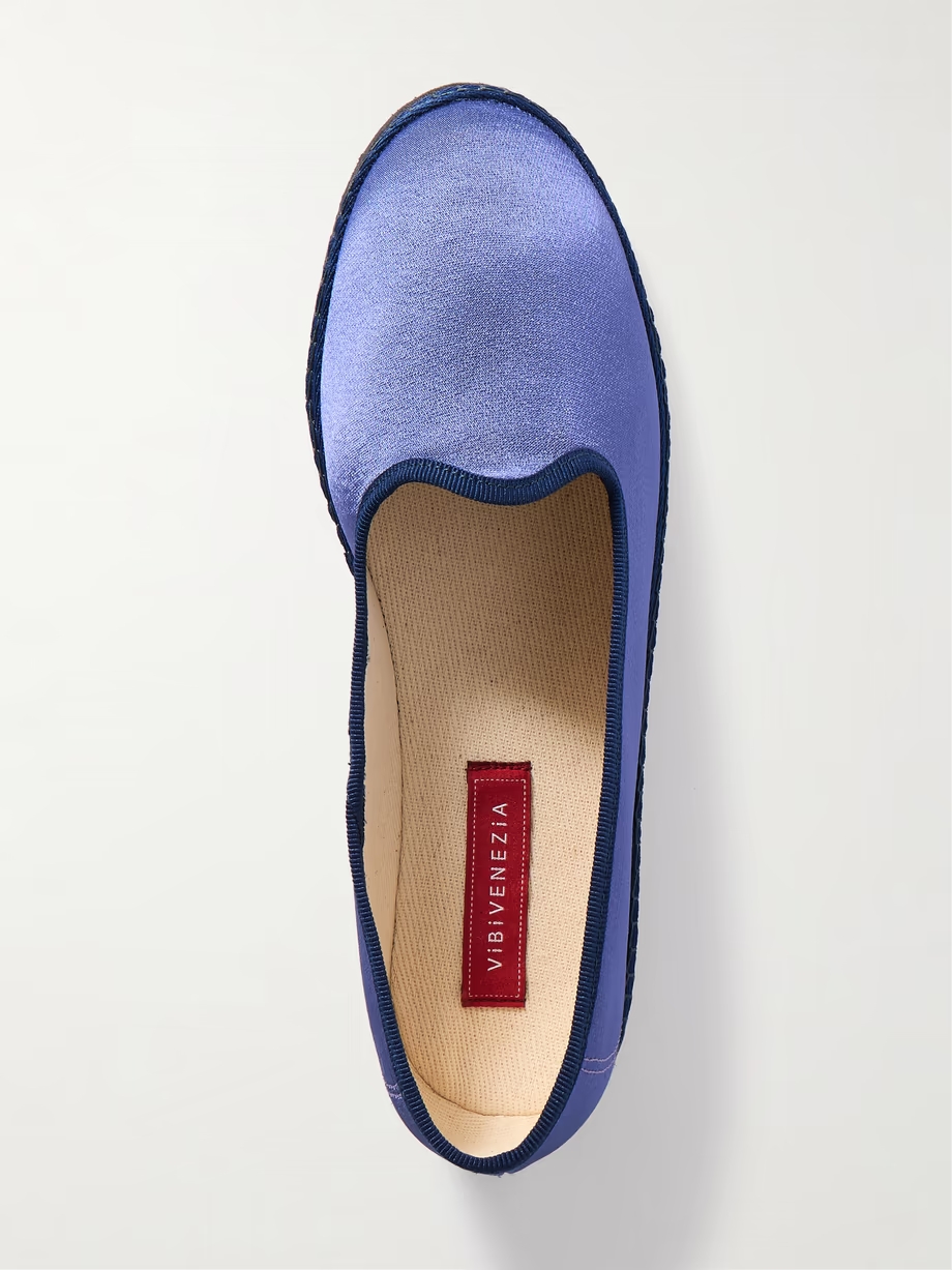 Mirtillo grosgrain-trimmed satin slippers