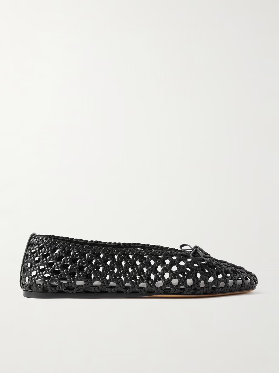 Regency bow-embellished woven leather ballet flats