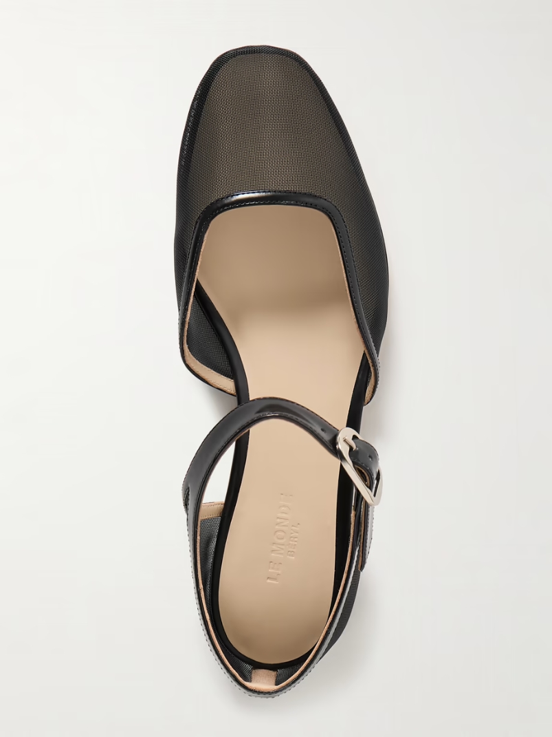 Leather-trimmed mesh Mary Jane ballet flats