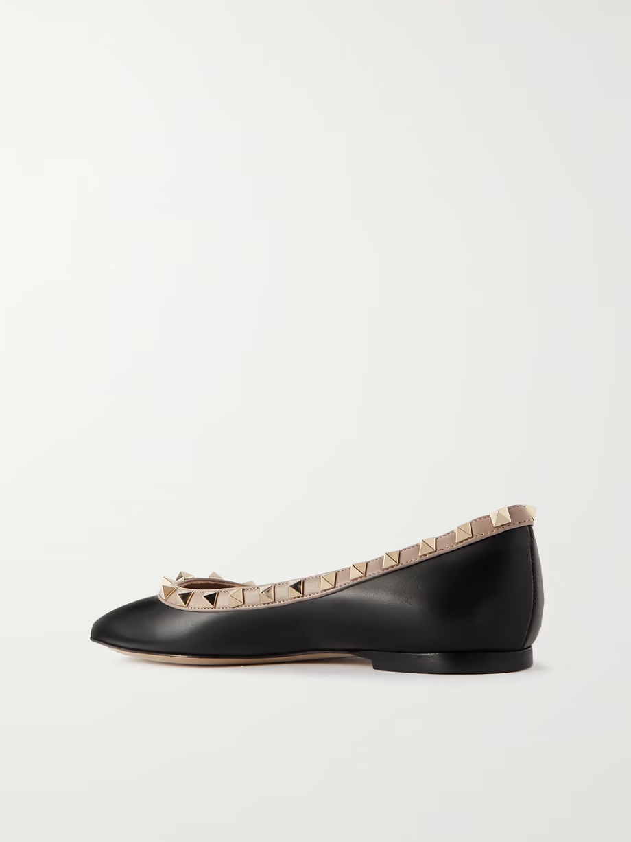 Rockstud leather point-toe flats