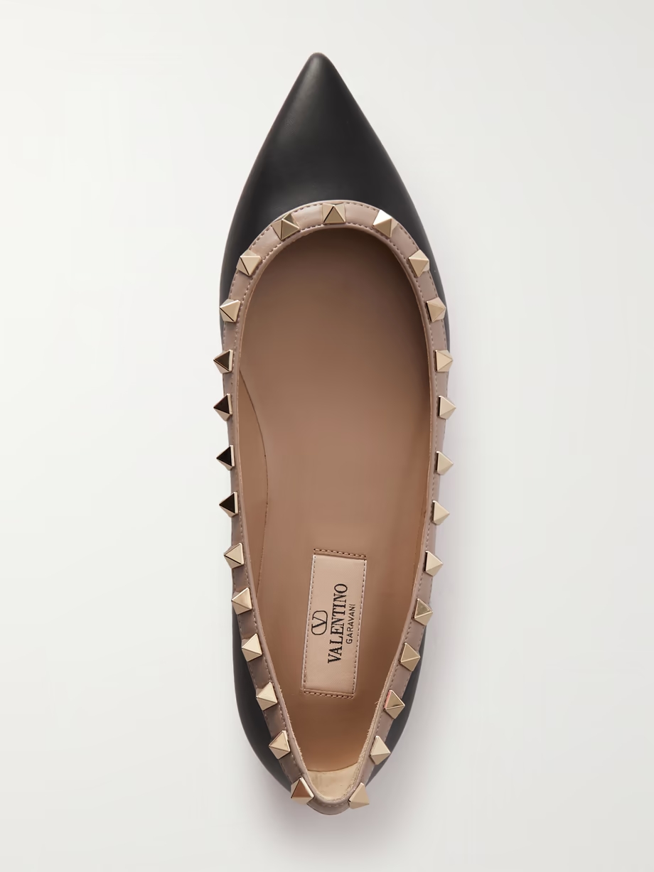 Rockstud leather point-toe flats