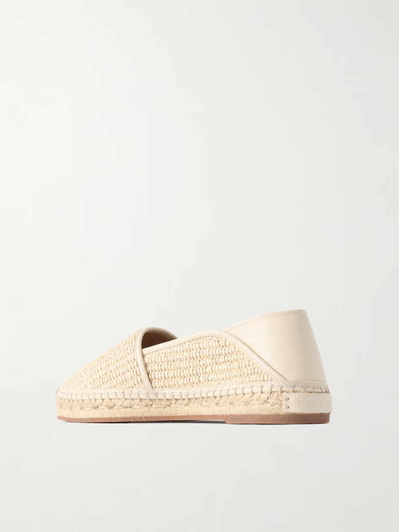 Espadra collapsible-heel leather-trimmed raffia espadrilles