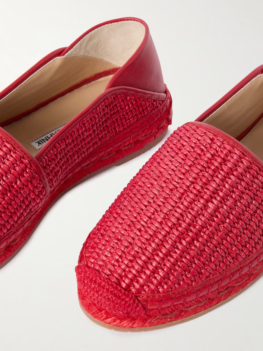 Espadra collapsible-heel leather-trimmed raffia espadrilles