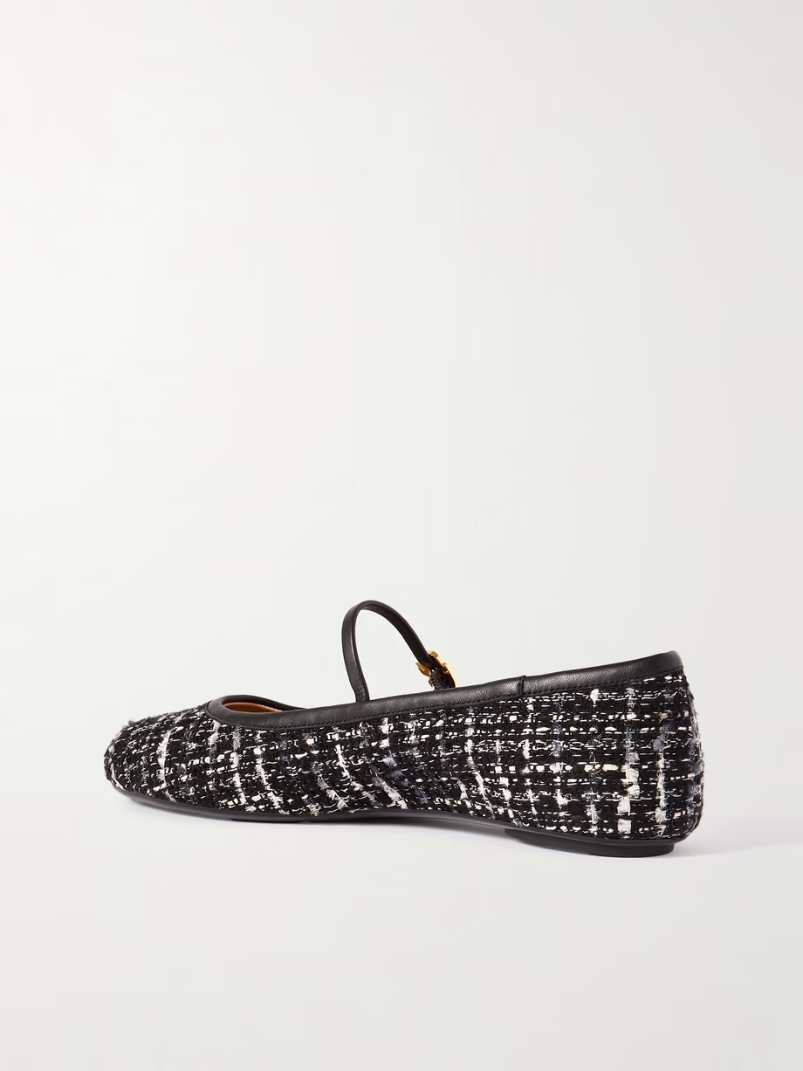 Carla leather-trimmed tweed Mary Jane ballet flats