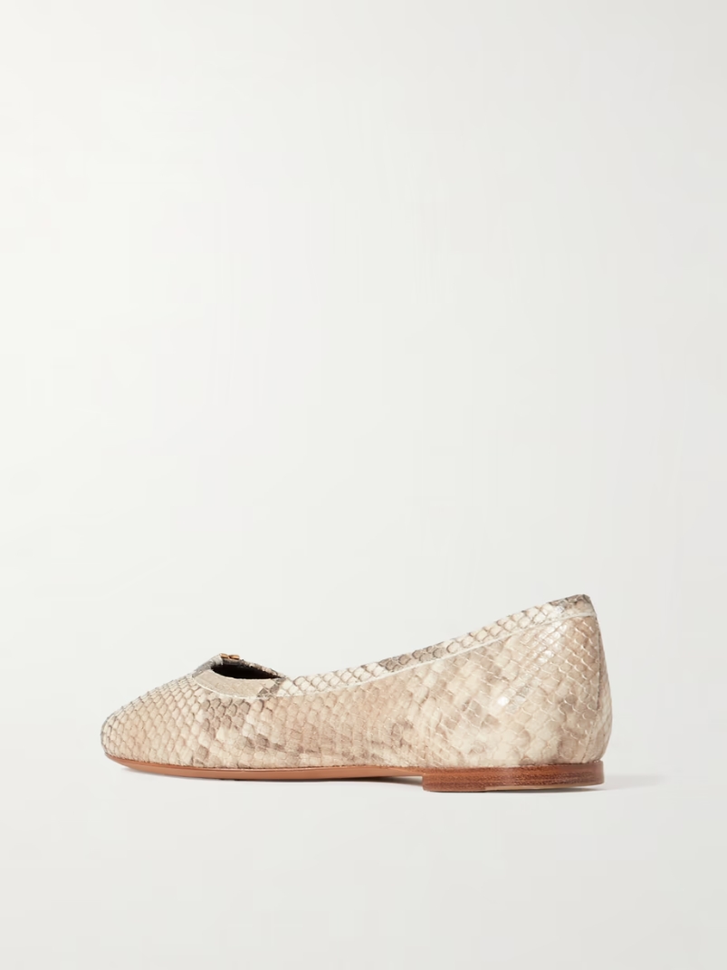 Marcie embellished snake-print leather ballet flats