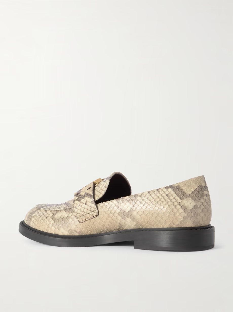 Marcie buckled snake-effect leather loafers