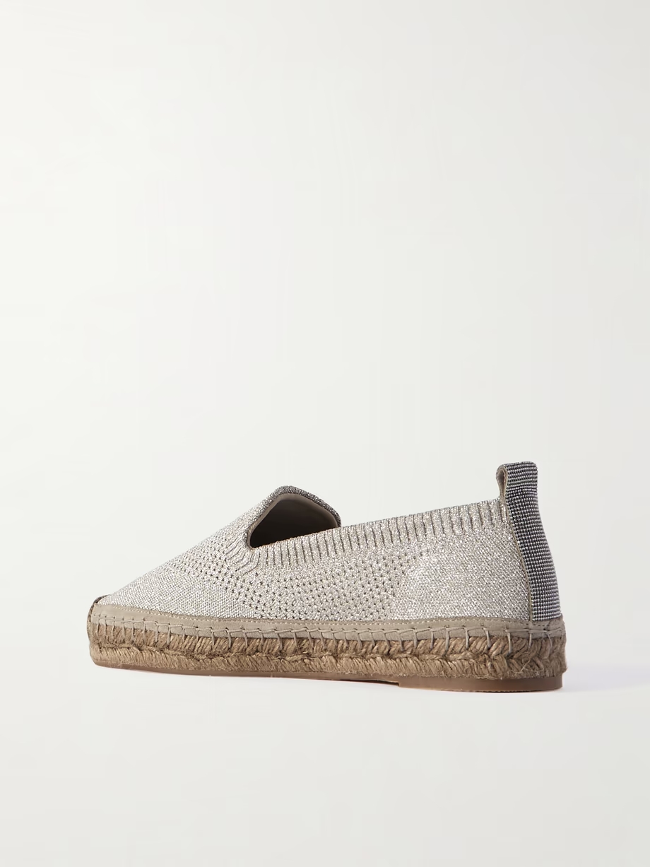 Metallic stretch-knit espadrilles