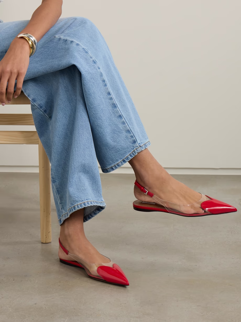 Le Cœur PU and patent-leather slingback point-toe flats