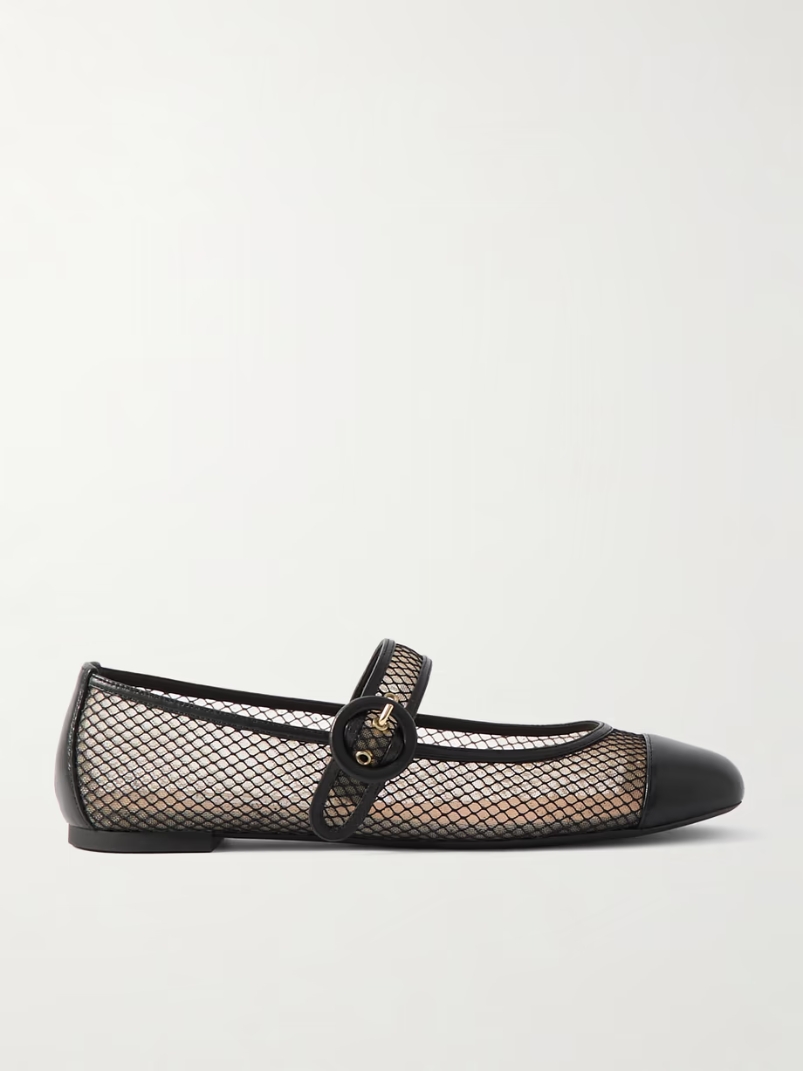 Solstice leather-trimmed mesh ballet flats