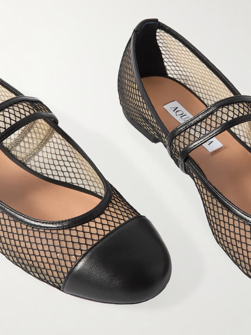 Solstice leather-trimmed mesh ballet flats