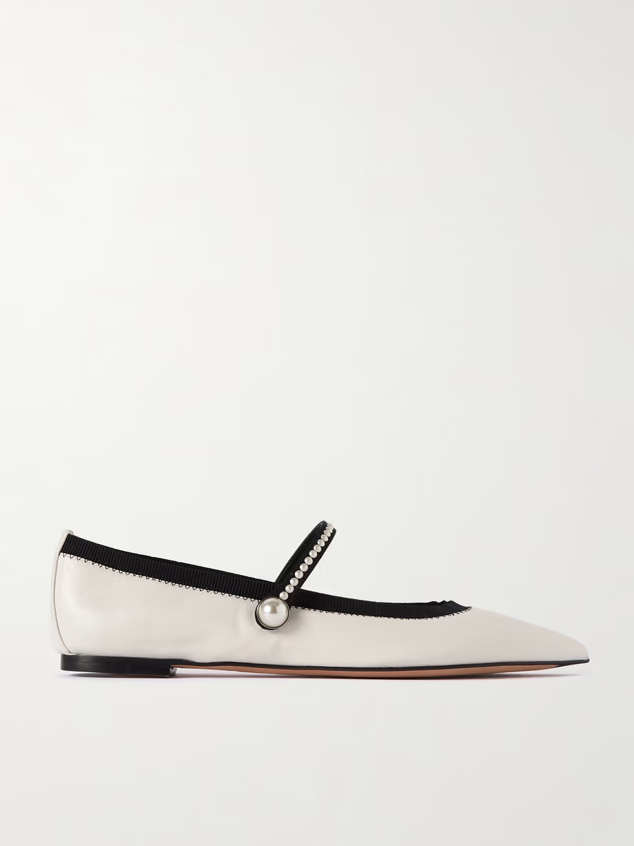 Romy embellished grosgrain-trimmed leather ballet flats