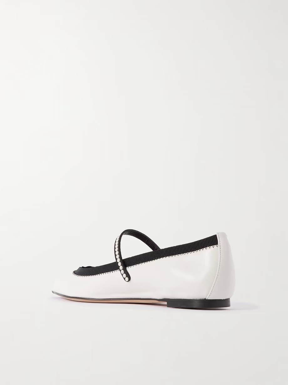 Romy embellished grosgrain-trimmed leather ballet flats