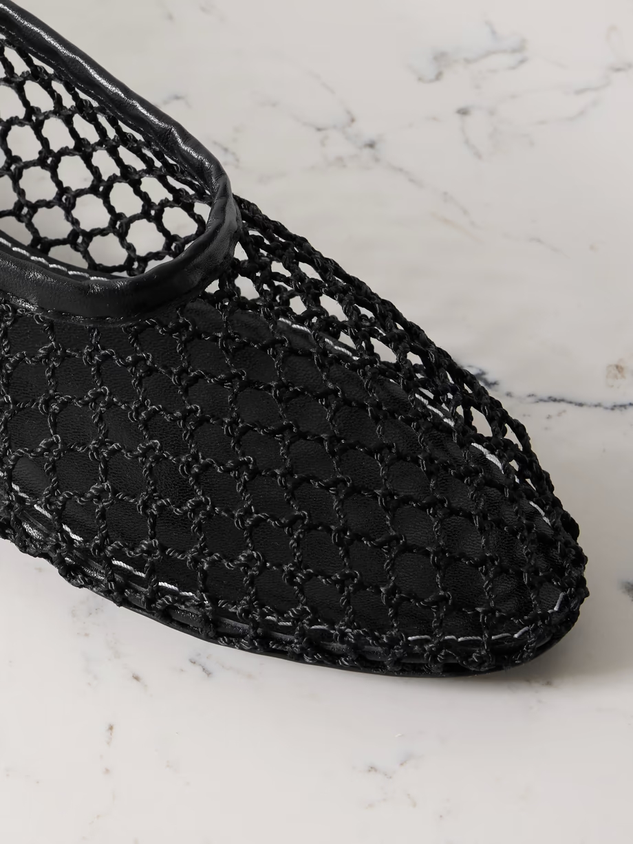 Alba leather-trimmed crochet ballet flats