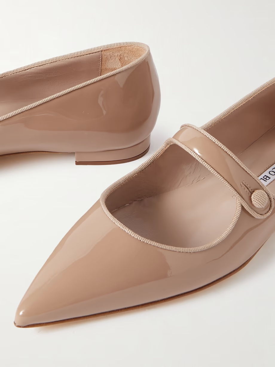 Campari grosgrain-trimmed patent-leather ballet flats