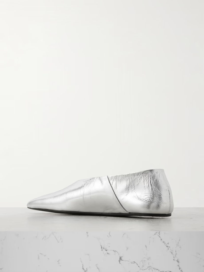 Metallic textured-leather ballet flats