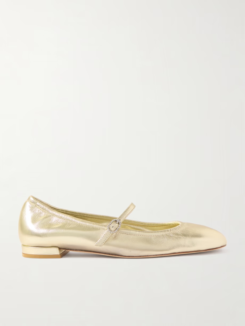 Claris crystal-embellished metallic leather Mary Jane ballet flats