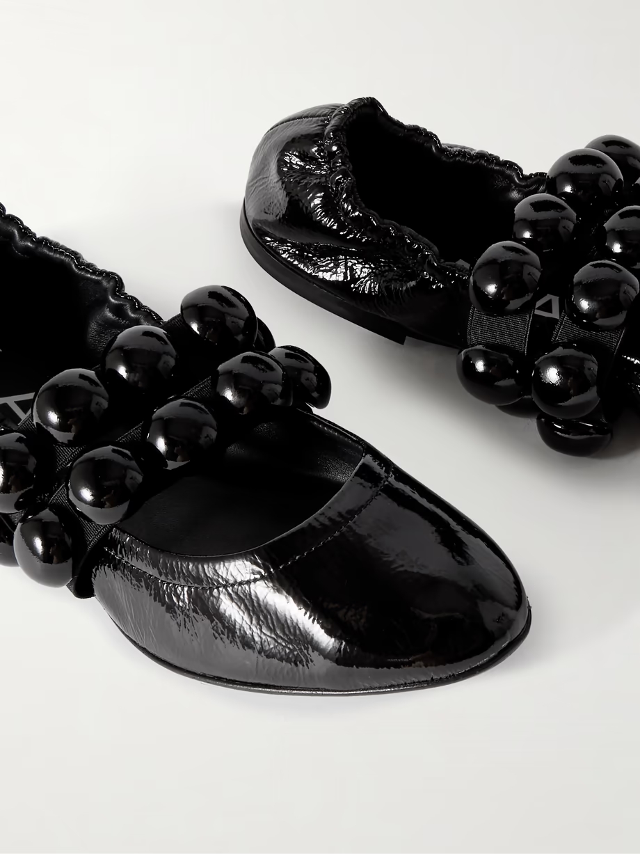 Embellished crinkled-leather ballet flats