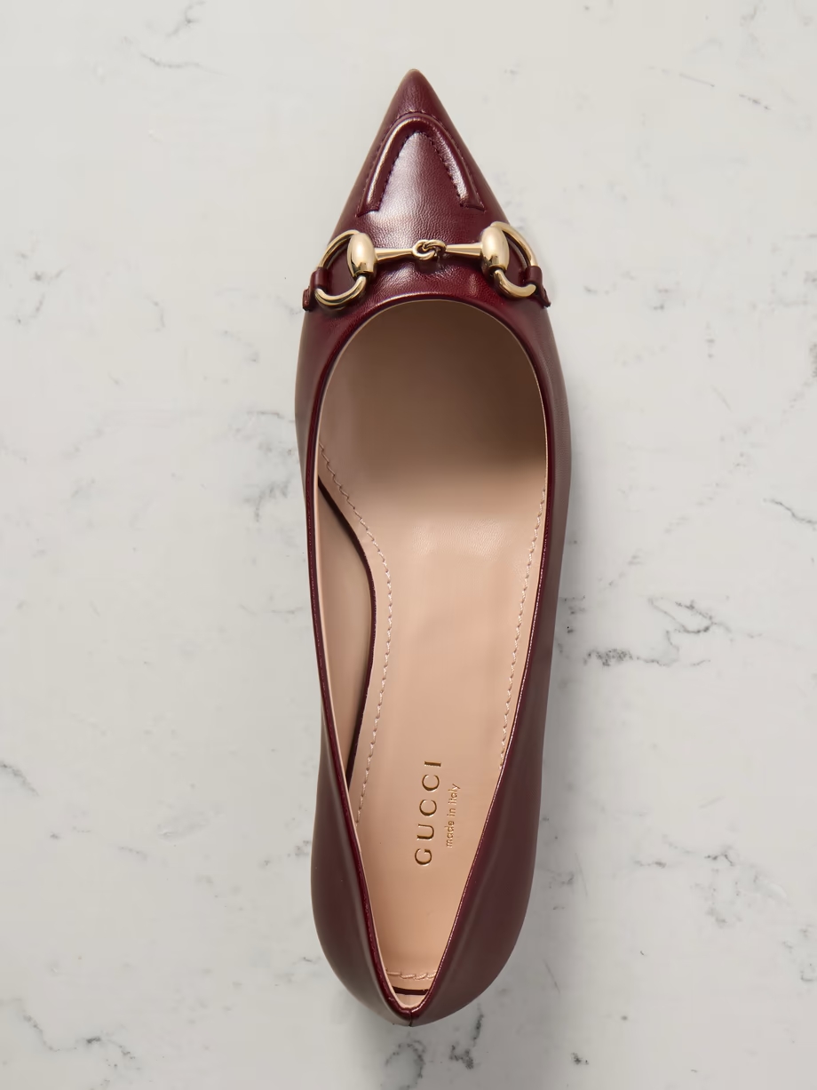 Erin horsebit-detailed leather point-toe flats