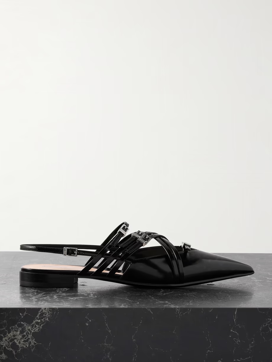 Seraphine buckled patent-leather slingback flats