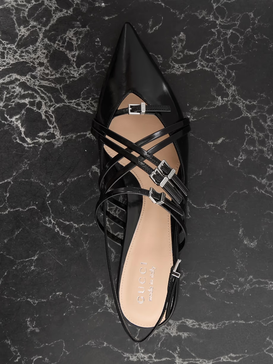 Seraphine buckled patent-leather slingback flats