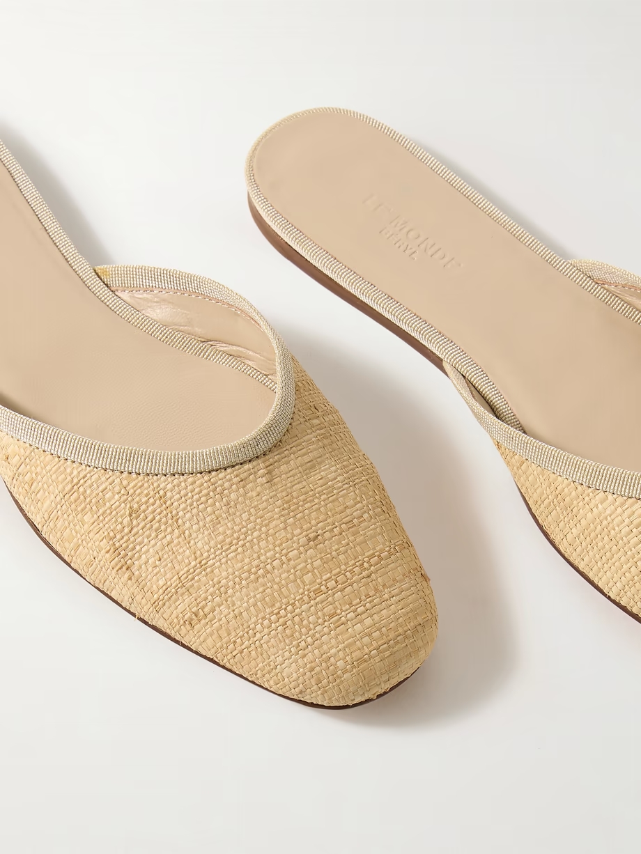 Regency grosgrain-trimmed raffia mules