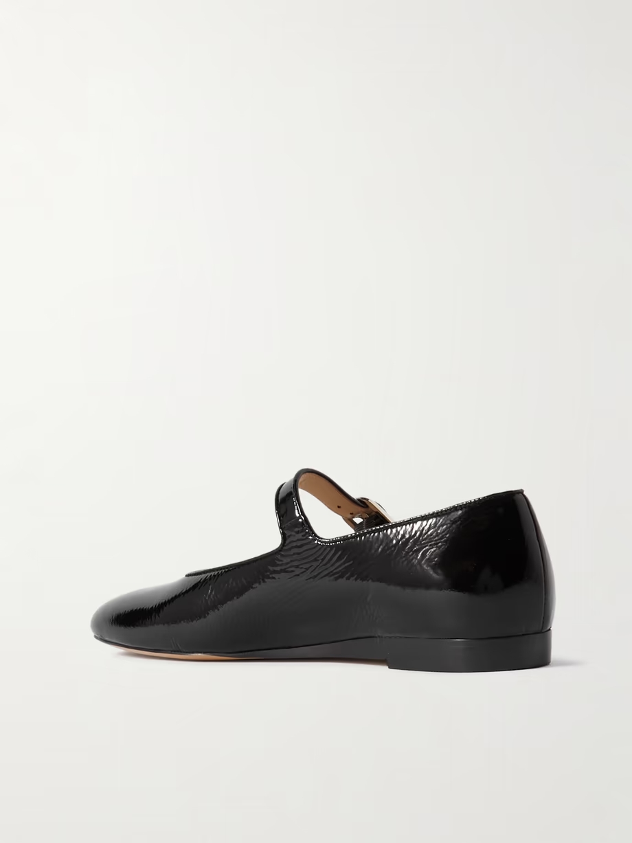 Crinkled patent-leather Mary Jane ballet flats