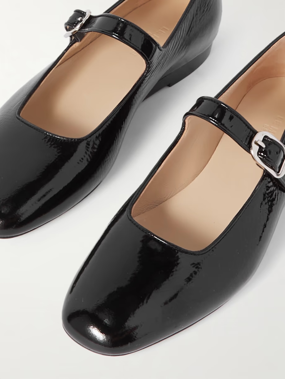 Crinkled patent-leather Mary Jane ballet flats