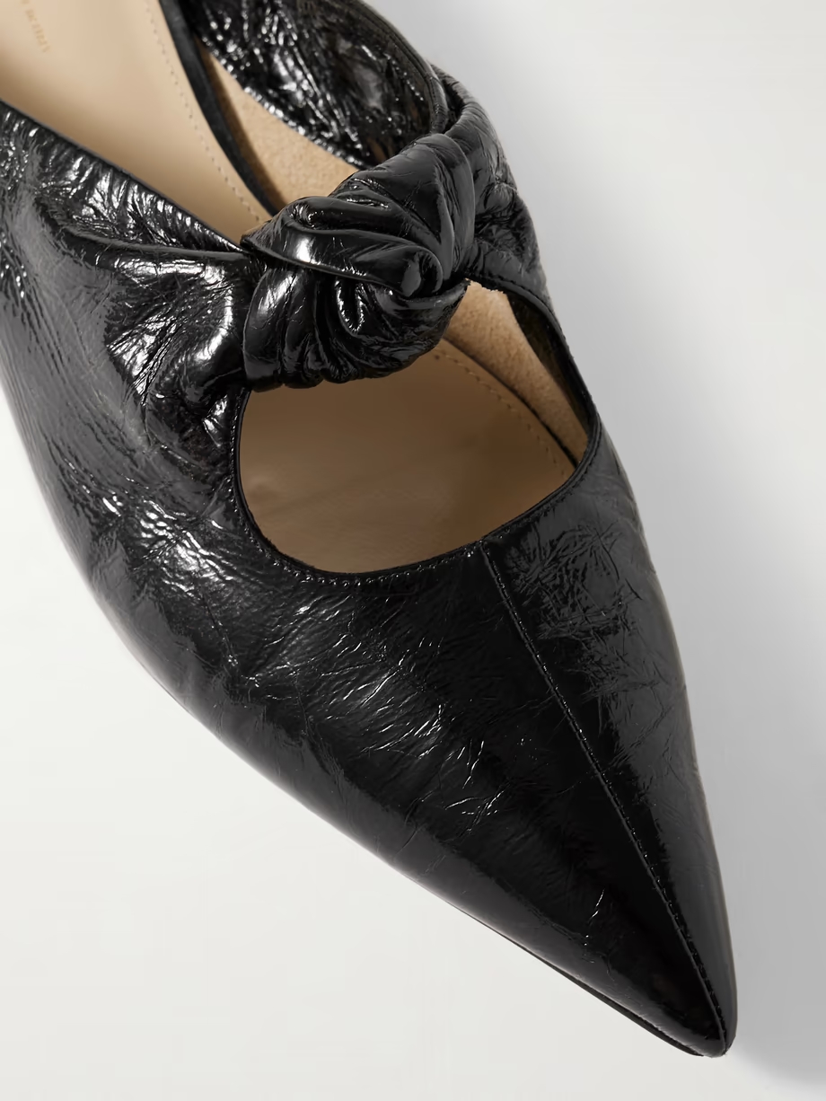 Rowan knotted crinkled-leather mules