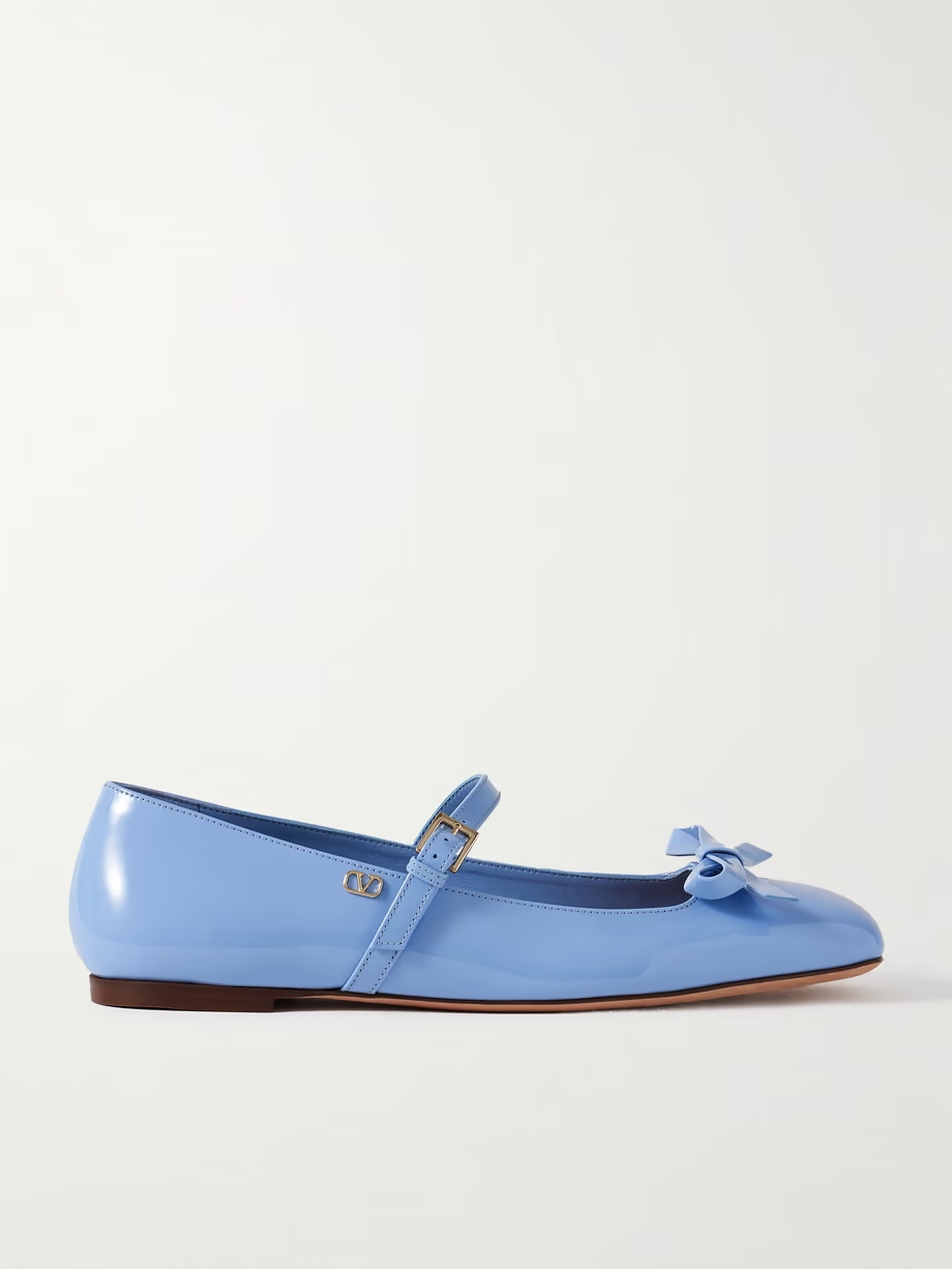 Bow-embellished patent-leather Mary Jane ballet flats