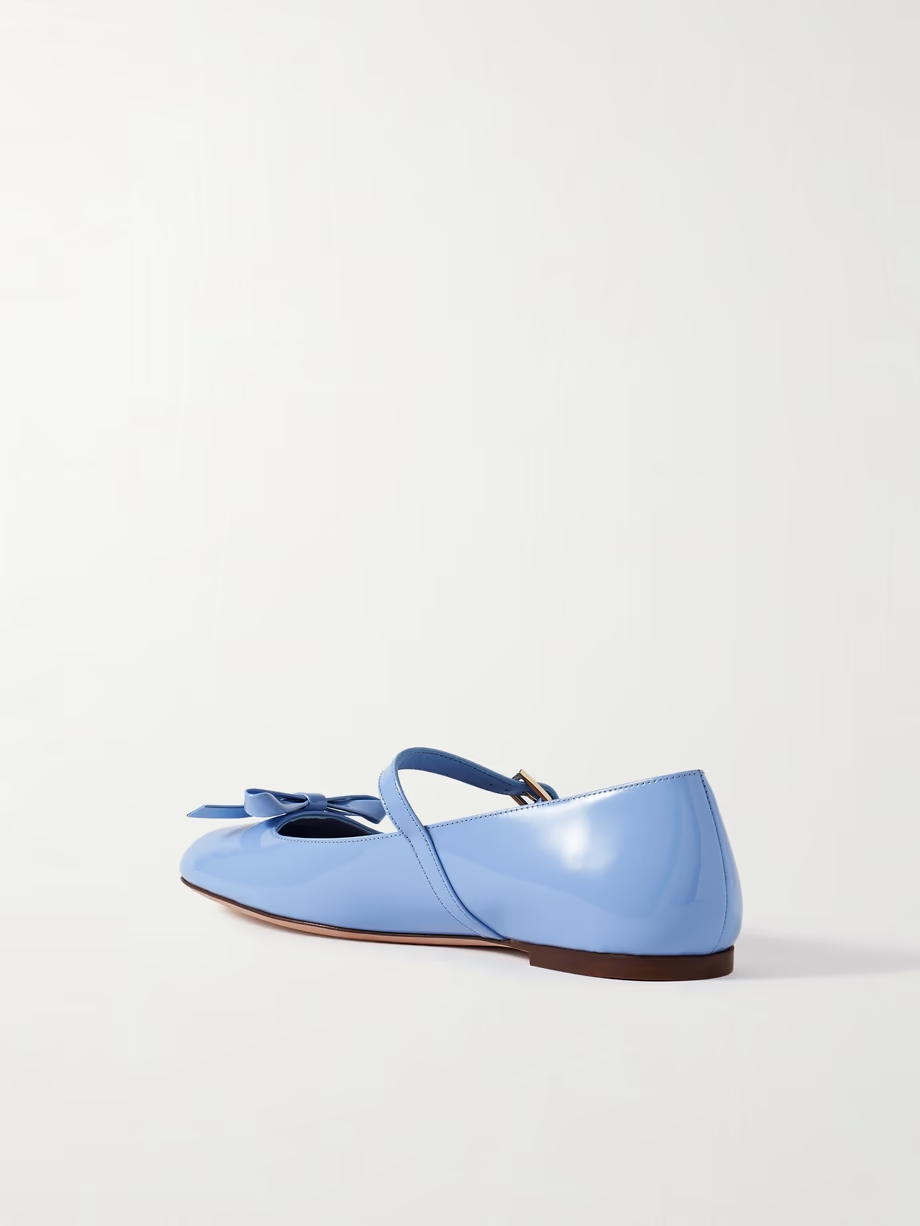 Bow-embellished patent-leather Mary Jane ballet flats