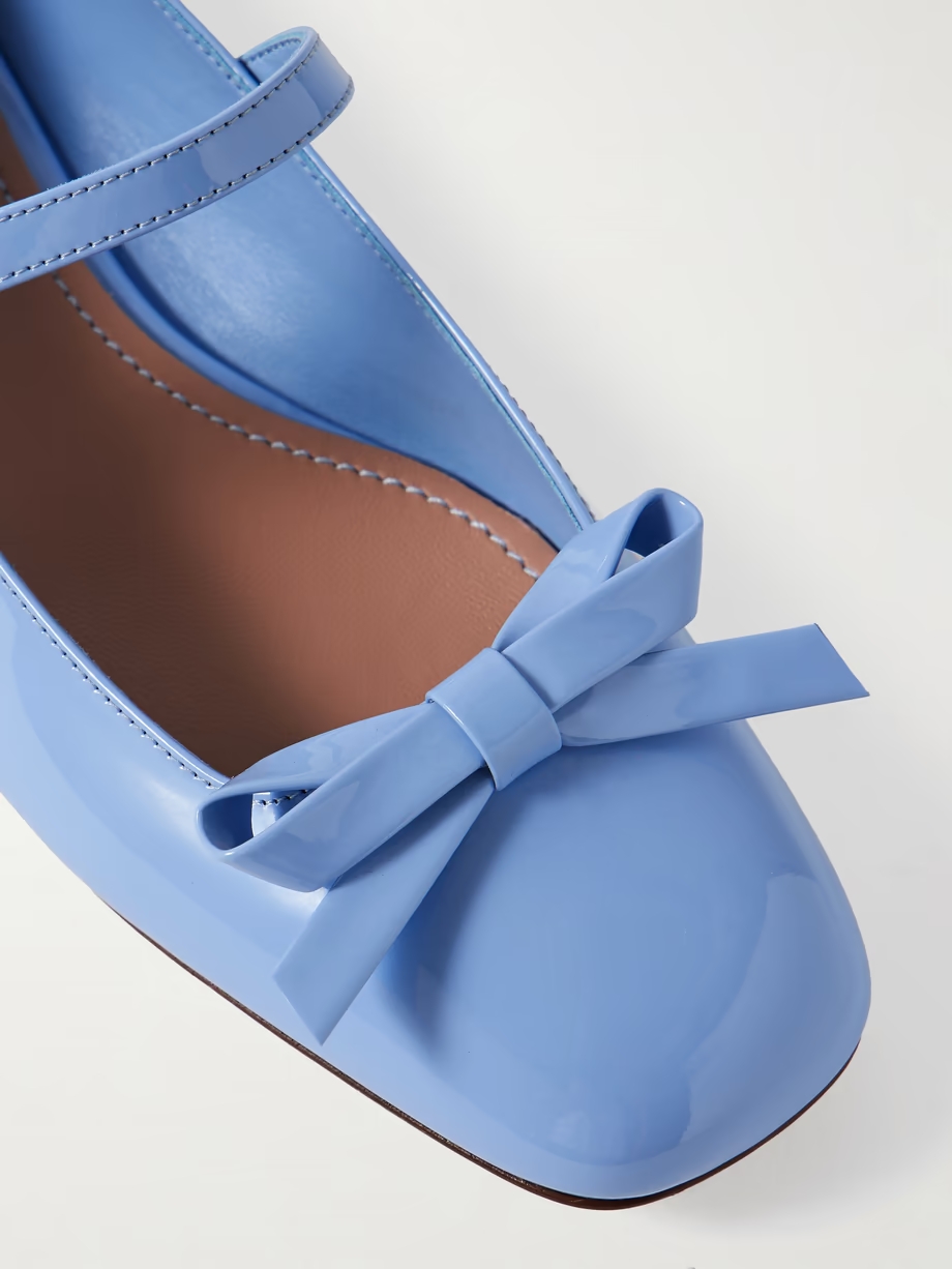 Bow-embellished patent-leather Mary Jane ballet flats