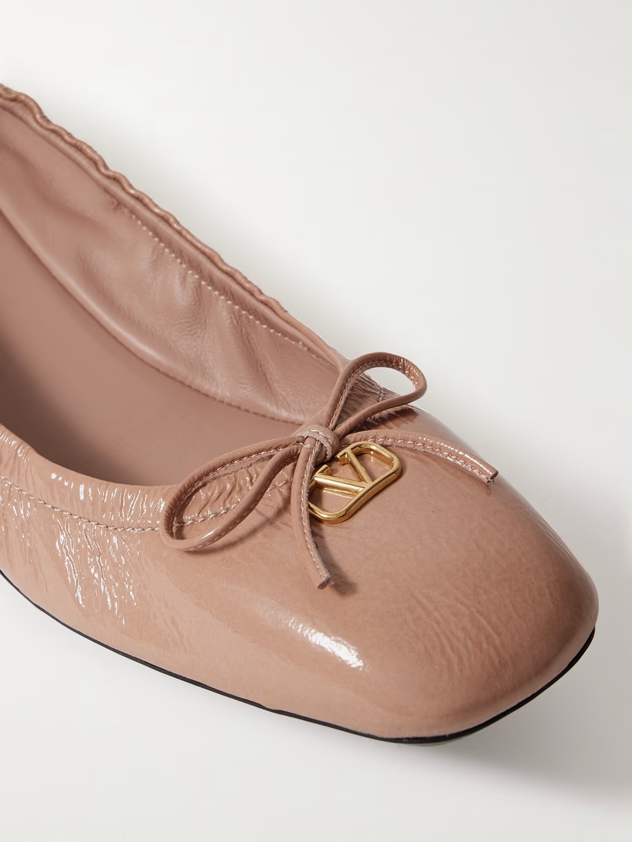 VLOGO bow-embellished crinkled patent-leather ballet flats