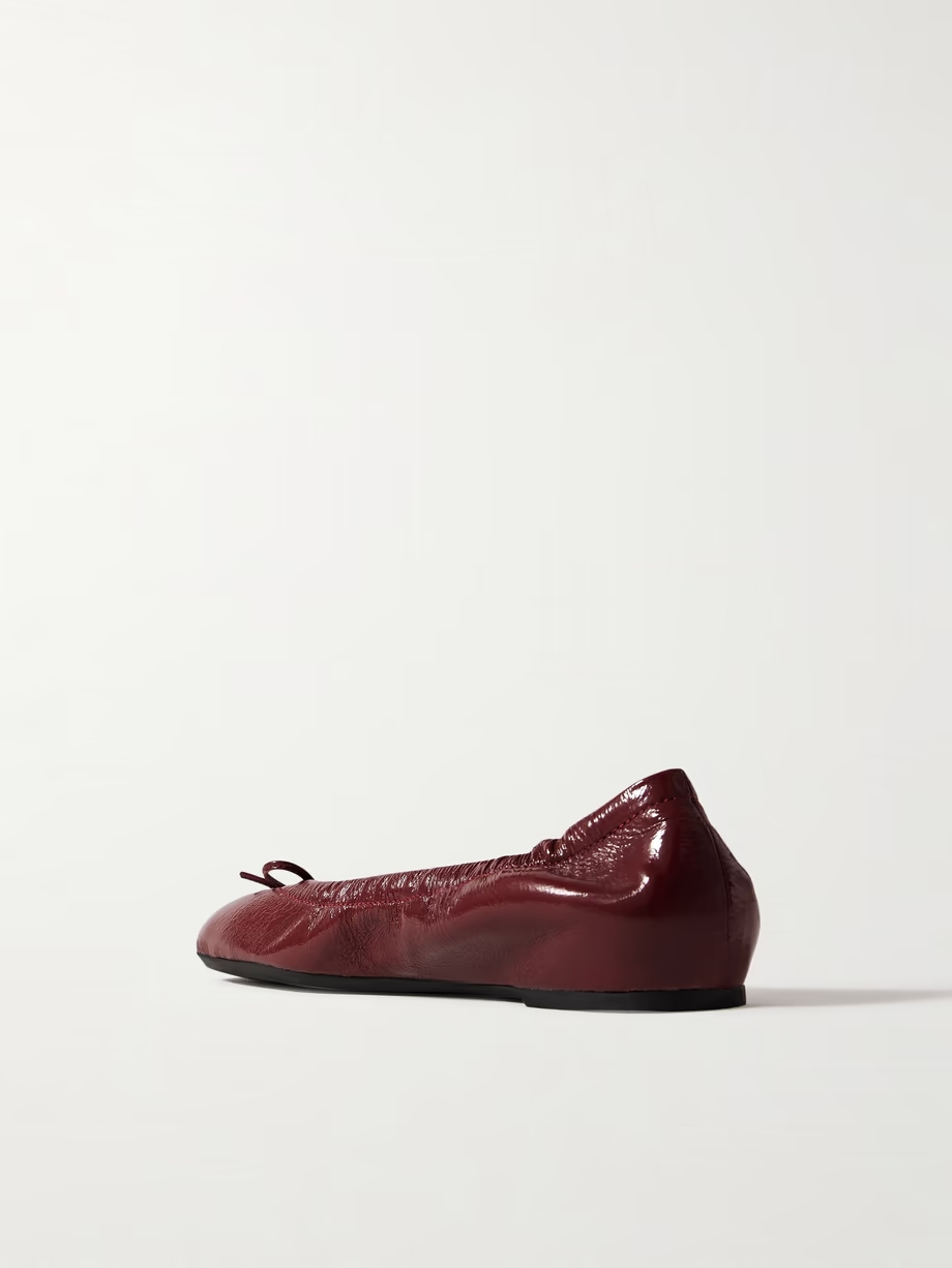 VLOGO bow-embellished crinkled patent-leather ballet flats