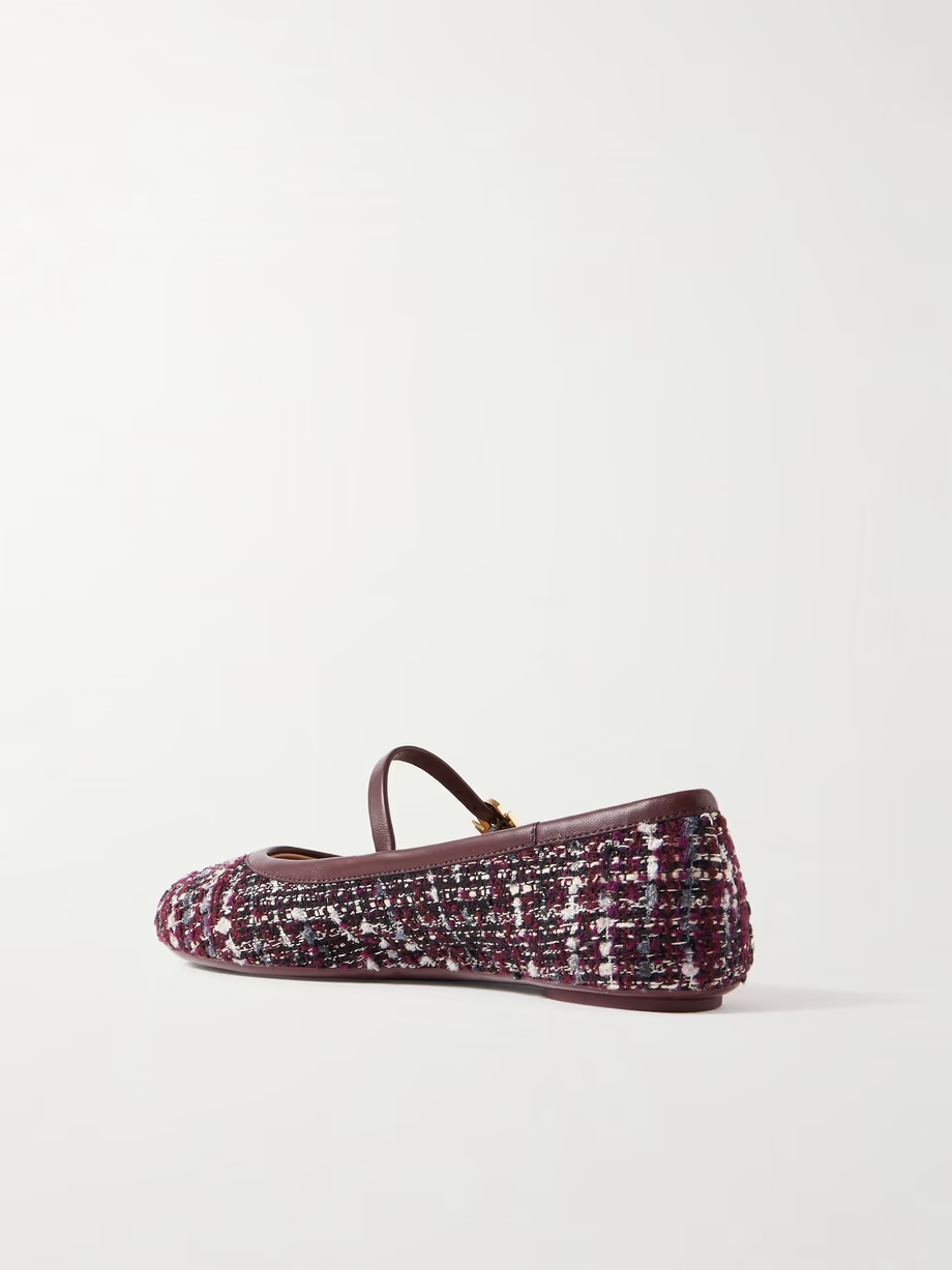 Carla leather-trimmed tweed Mary Jane ballet flats