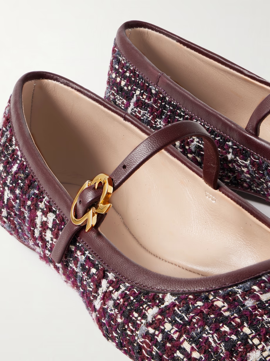 Carla leather-trimmed tweed Mary Jane ballet flats