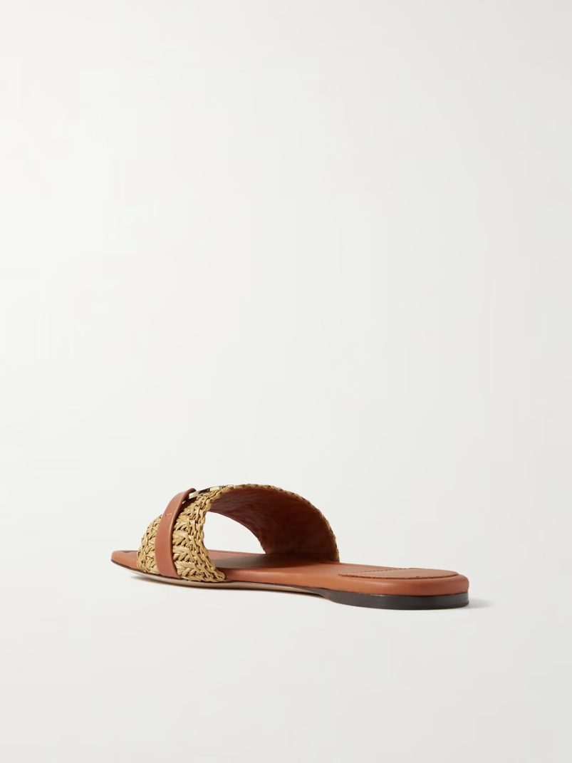 Leah logo-embellished leather-trimmed raffia sandals