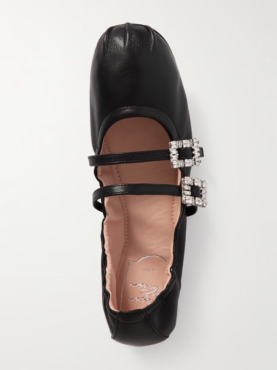 Crystal-embellished leather ballet flats