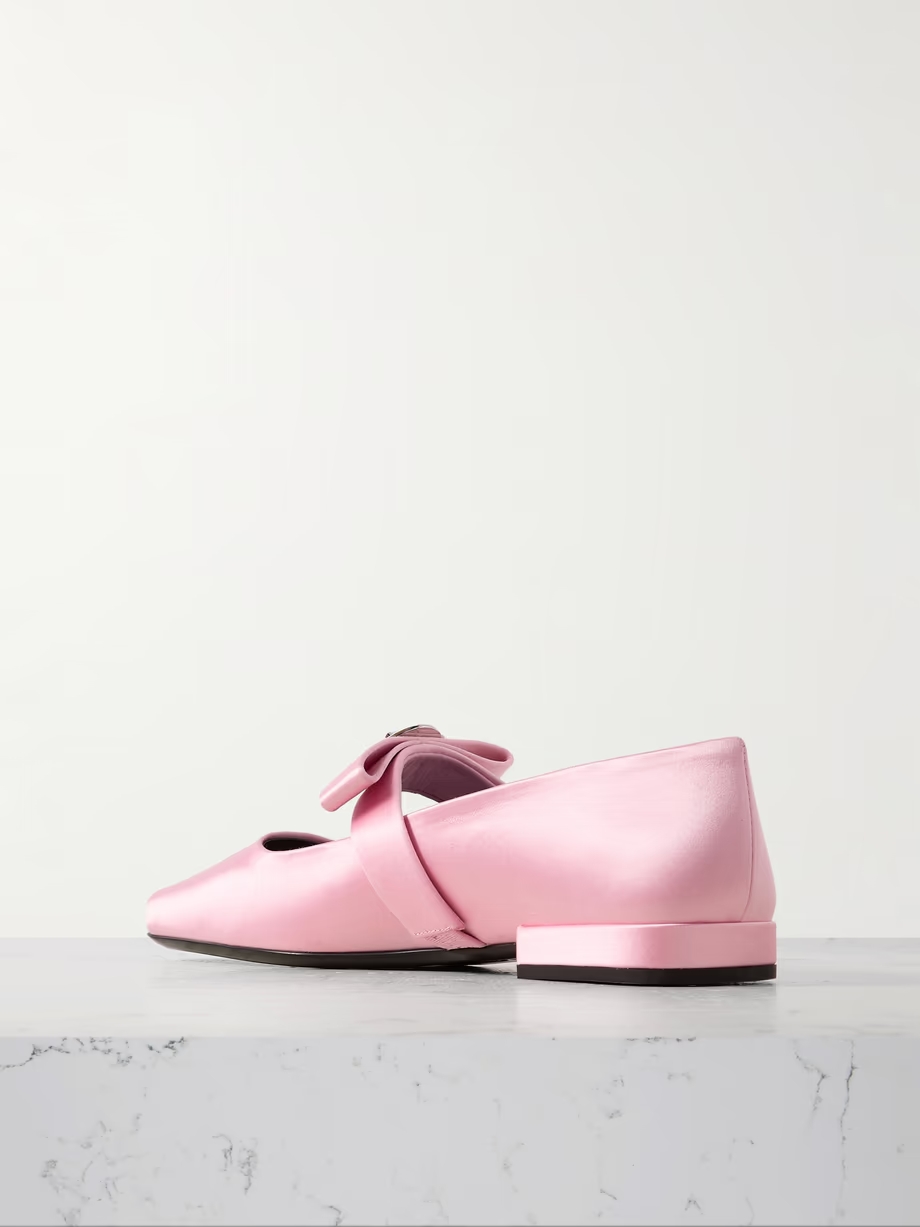 Bow-embellished silk-satin ballet flats