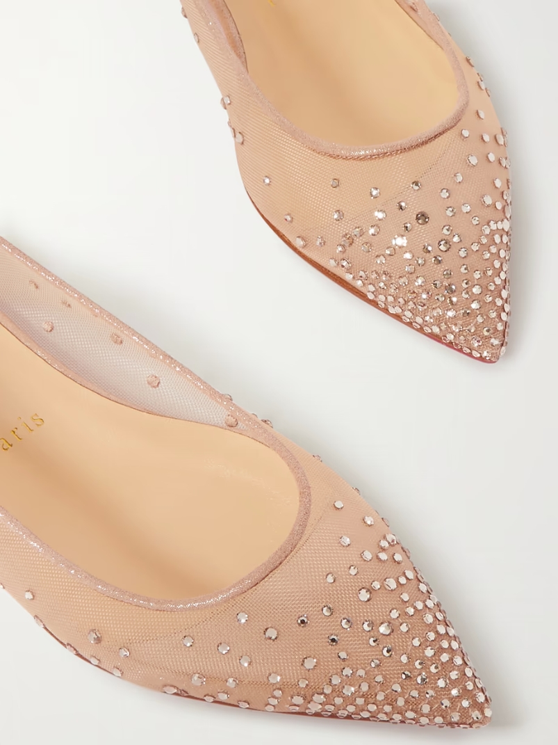 Follies Swarovski crystal-embellished mesh and lamé point-toe flats