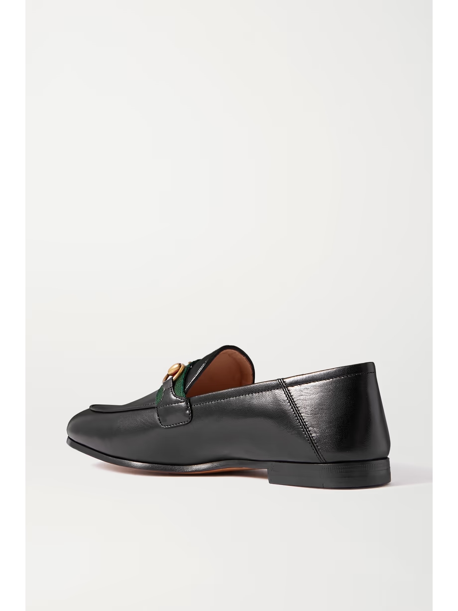 Brixton horsebit-detailed webbing-trimmed leather collapsible-heel loafers