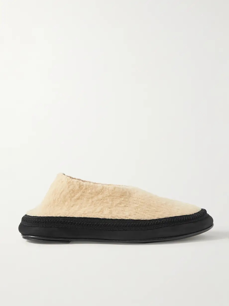 Fairy grosgrain and suede-trimmed cashmere slippers