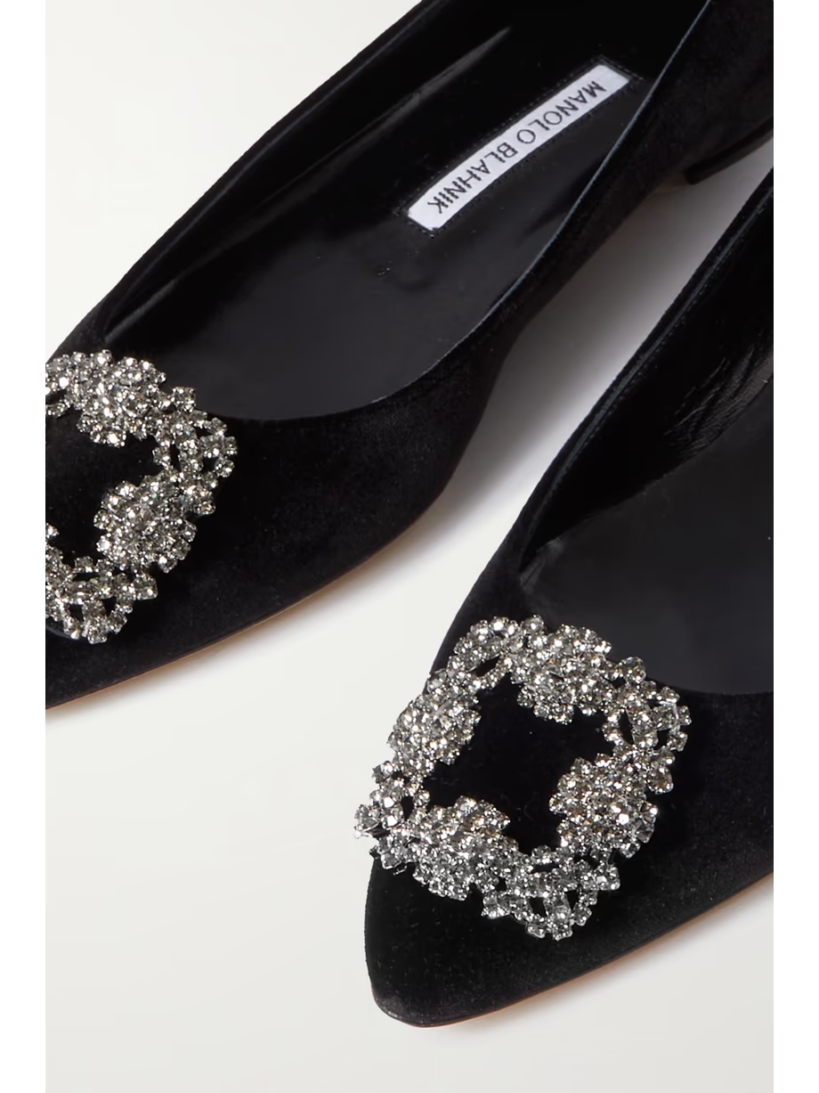 Hangisiflat embellished velvet point-toe flats