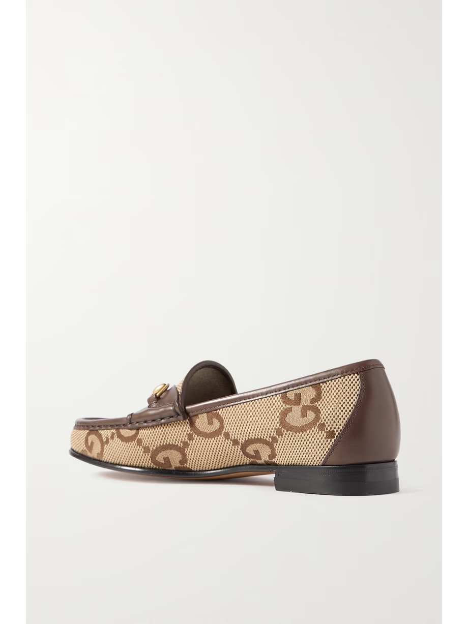 Horsebit 1953 leather-trimmed canvas-jacquard loafers