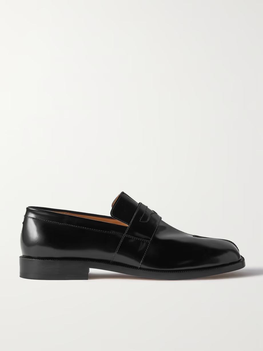 Tabi split-toe glossed-leather loafers