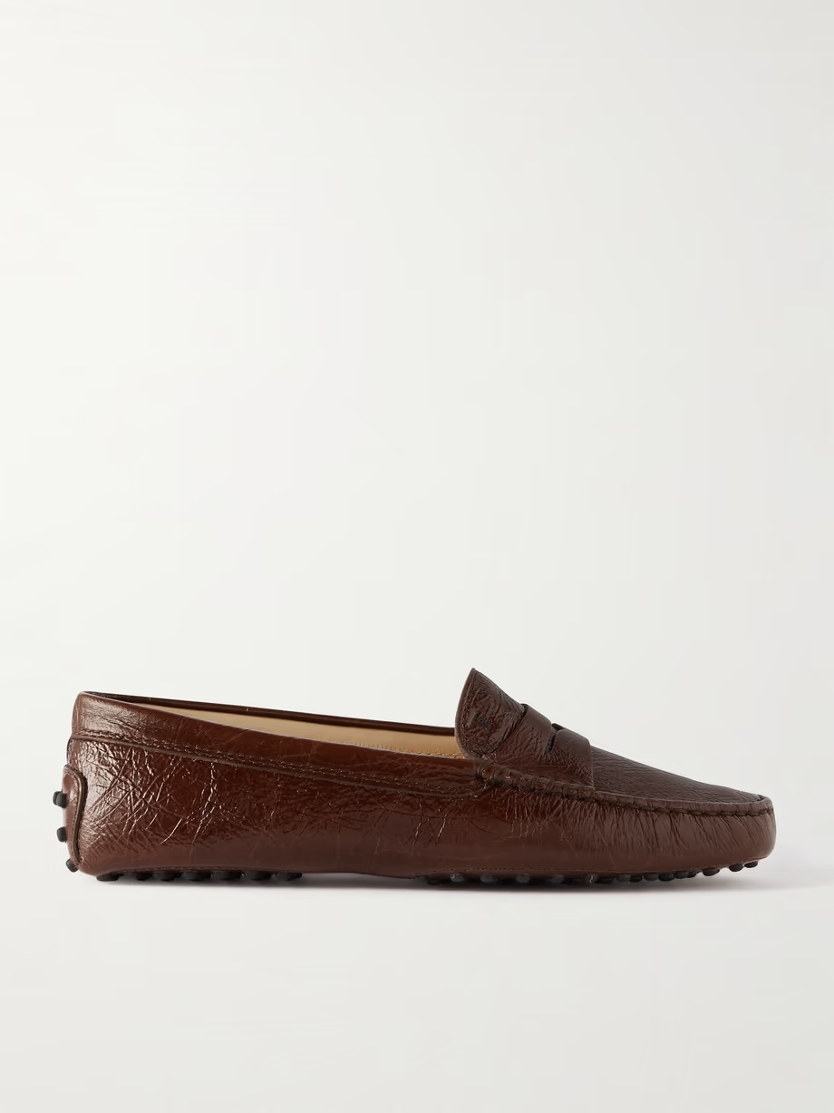 Gommino crinkled glossed-leather loafers