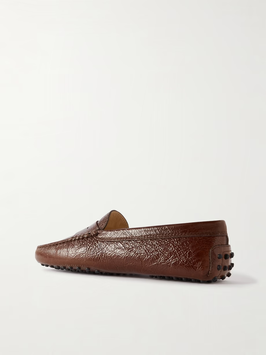 Gommino crinkled glossed-leather loafers