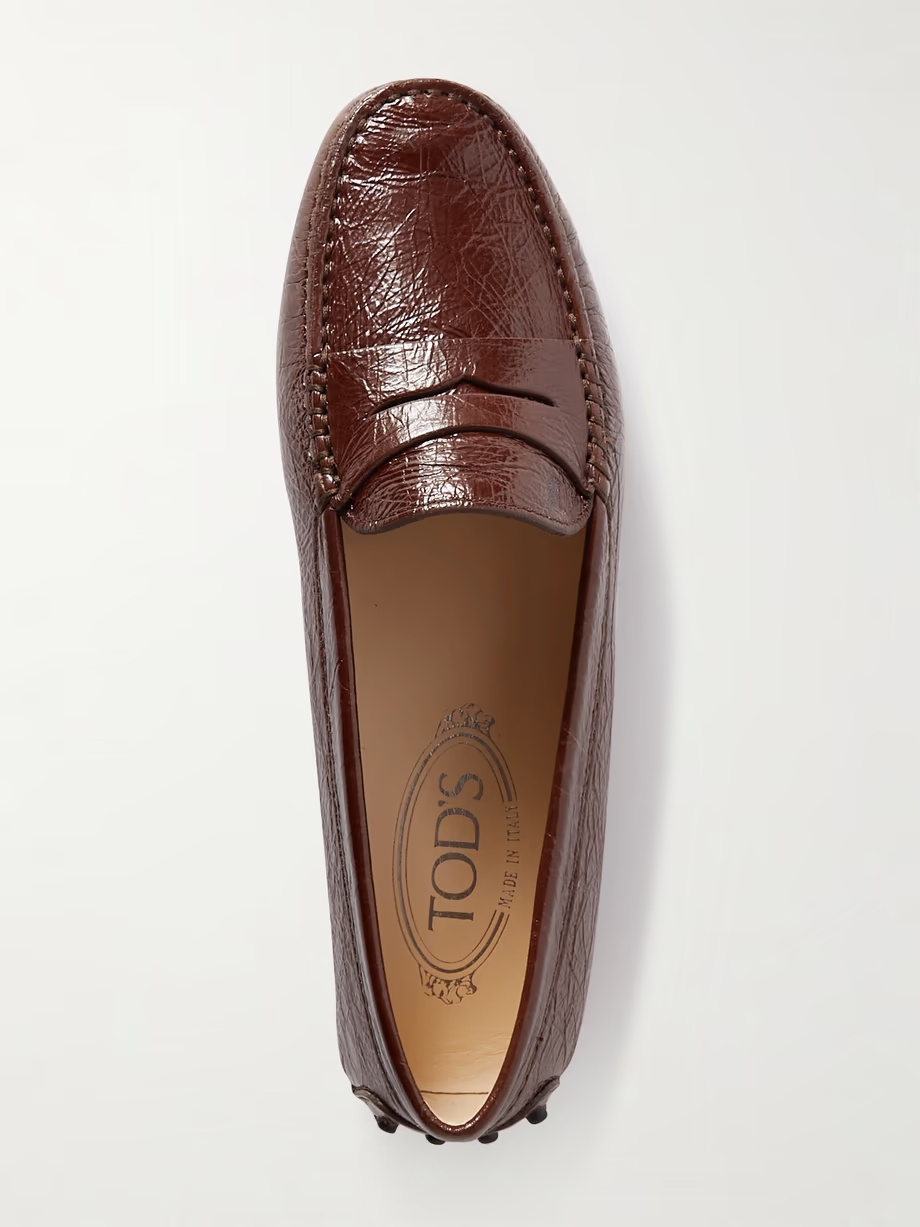 Gommino crinkled glossed-leather loafers