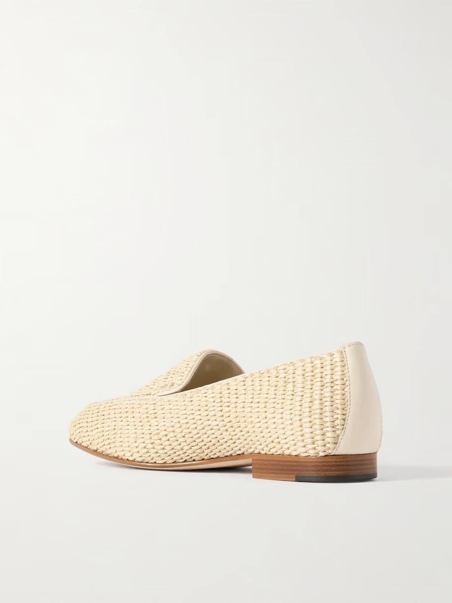 Pitakara leather-trimmed raffia loafers